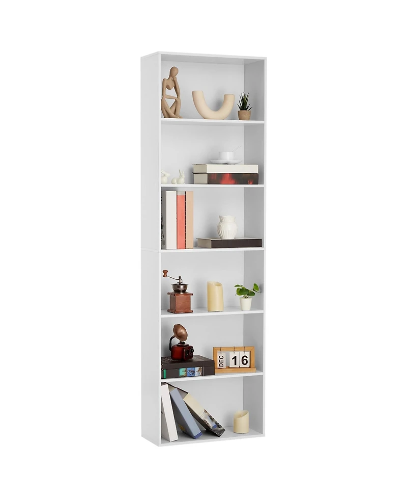 homfan 71.4" 6-Tier Bookcase, Industrial Rustic Brown Shelf with Storage, Wide Open Unit for Office, Living Room and Bedroom, Vertical Standing Design