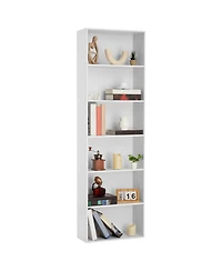 homfan 71.4" 6-Tier Bookcase, Industrial Rustic Brown Shelf with Storage, Wide Open Unit for Office, Living Room and Bedroom, Vertical Standing Design
