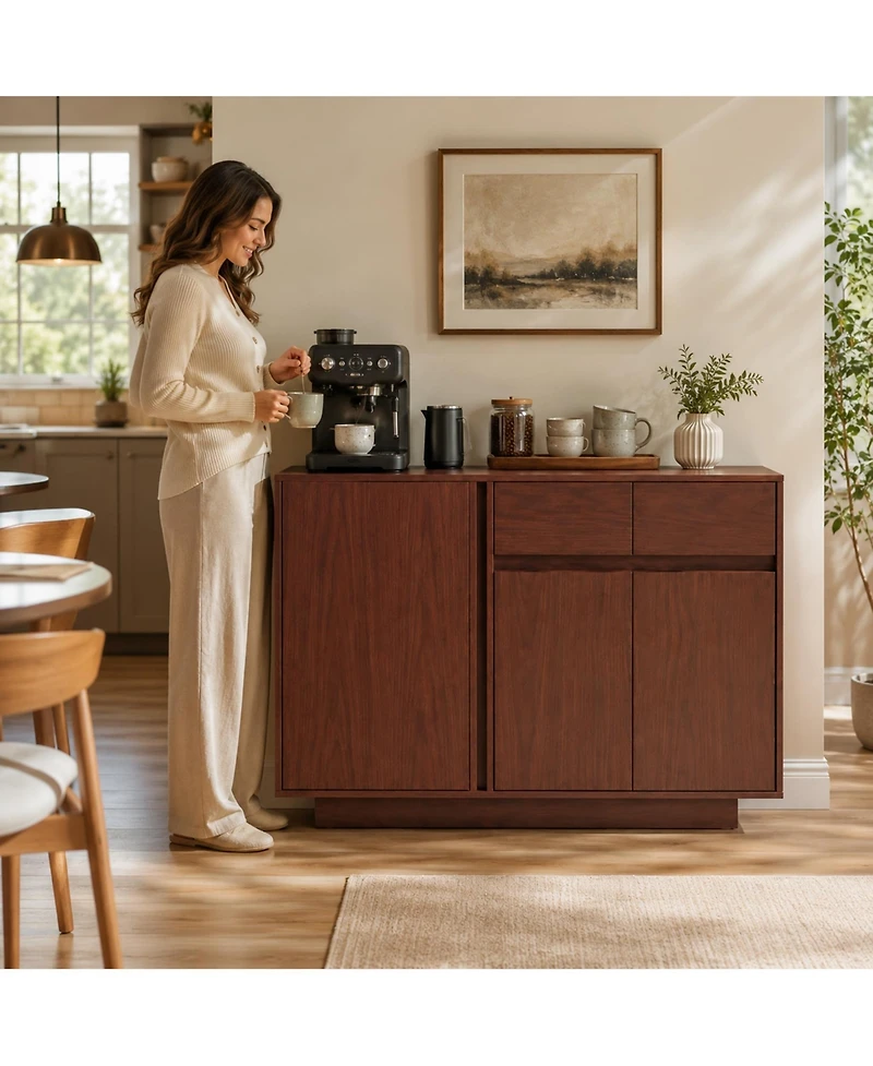homfan 55 Inch Buffet Cabinet, 3 Doors and 2 Drawers, Sideboard, Coffee Bar Kitchen Cabinet for Kitchen, Living Room, Entryway
