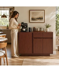 homfan 55 Inch Buffet Cabinet, 3 Doors and 2 Drawers, Sideboard, Coffee Bar Kitchen Cabinet for Kitchen, Living Room, Entryway