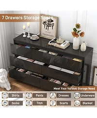 homfan Modern Handle-Free 7 Drawer Dresser, High Gloss Wood Chest for Bedroom Storage, Spacious Cabinet Living Room, Entryway, Hallway,