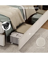 homfan Platform Bed Frame with 4 Storage Drawers, Corduroy Channel Tufted Headboard Bed Frame with Strong Wooden Slat Support, No Box Spring Needed