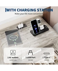 homfan 23.6-Inch Fluted Nightstand with Charging Station and 3 Drawers