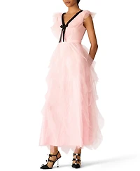 Betsey Johnson Juniors' Cascading Tulle Contrast Bow V-Neck Maxi Dress