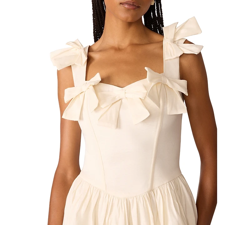 Betsey Johnson Juniors' Oversized-Bow Square-Neck Ruffled-Sleeves Mini Dress