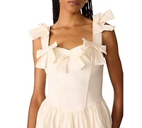 Betsey Johnson Juniors' Oversized-Bow Square-Neck Ruffled-Sleeves Mini Dress
