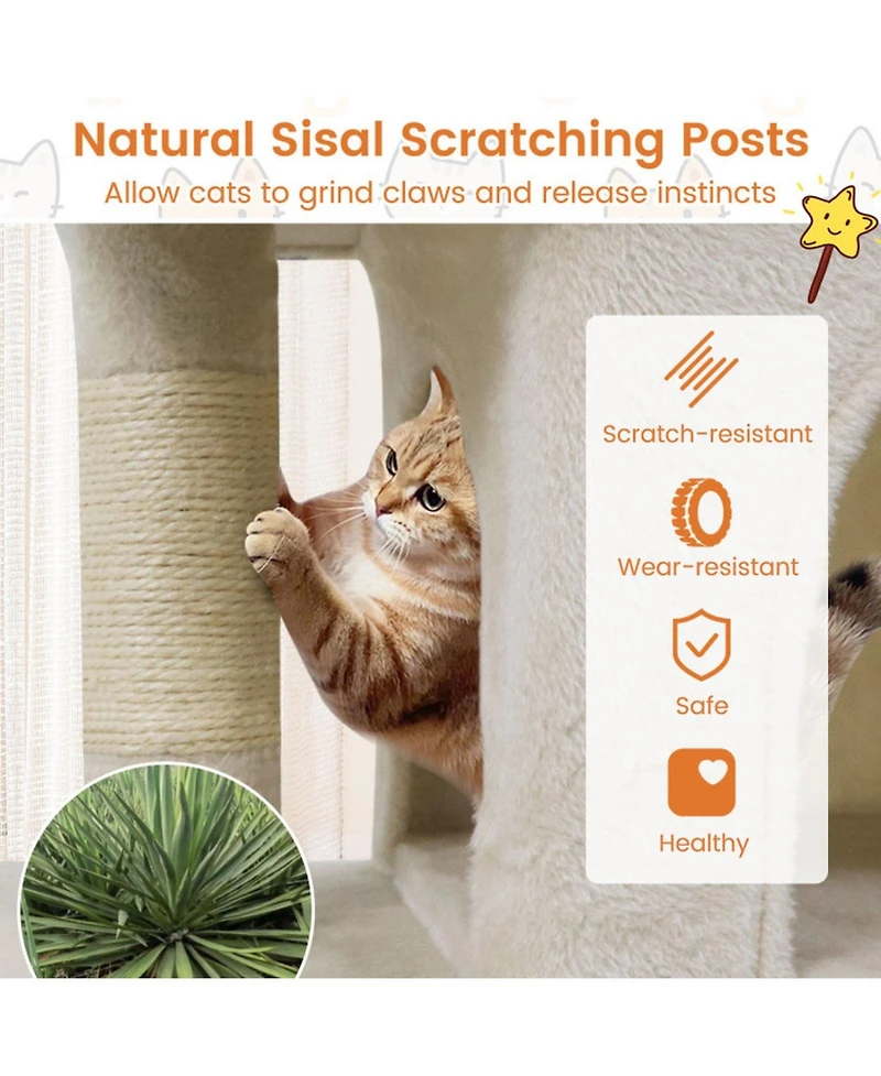 Hongge Space-Saving Modern Cat Tree with Upholstered Perch 2 Condos and Sisal Posts