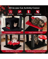 Hongge 57 Inch Spooky Cat Tower with Spider Toy Ghost Platform and Scratching Posts