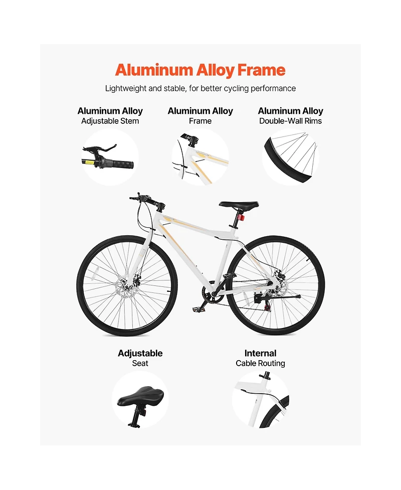 Sevorle 700c Hybrid Bike with 7-Speed, Disc Brakes and Aluminum Frame for Men and Women