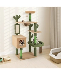 Hongge 59 Inch Multi-Level Cactus Cat Tree with Condo Space Capsule and Sisal Scratching Posts
