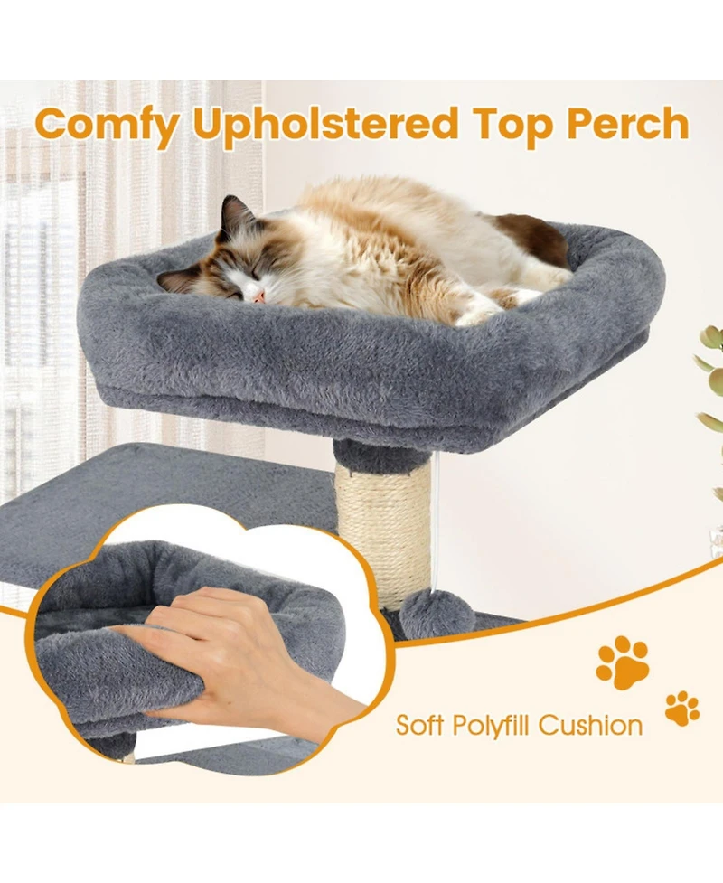 Hongge 44 Inch Multi-Level Cat Tower with 2-Door Condo Padded Perch Hammock and Sisal Posts