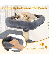 Hongge 44 Inch Multi-Level Cat Tower with 2-Door Condo Padded Perch Hammock and Sisal Posts