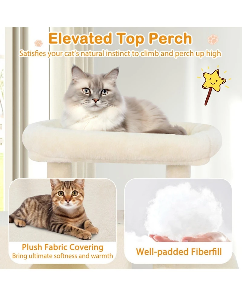 Hongge 70 Inch Large Cat Tree with Dual Condos Hammock and Sisal Scratching Posts
