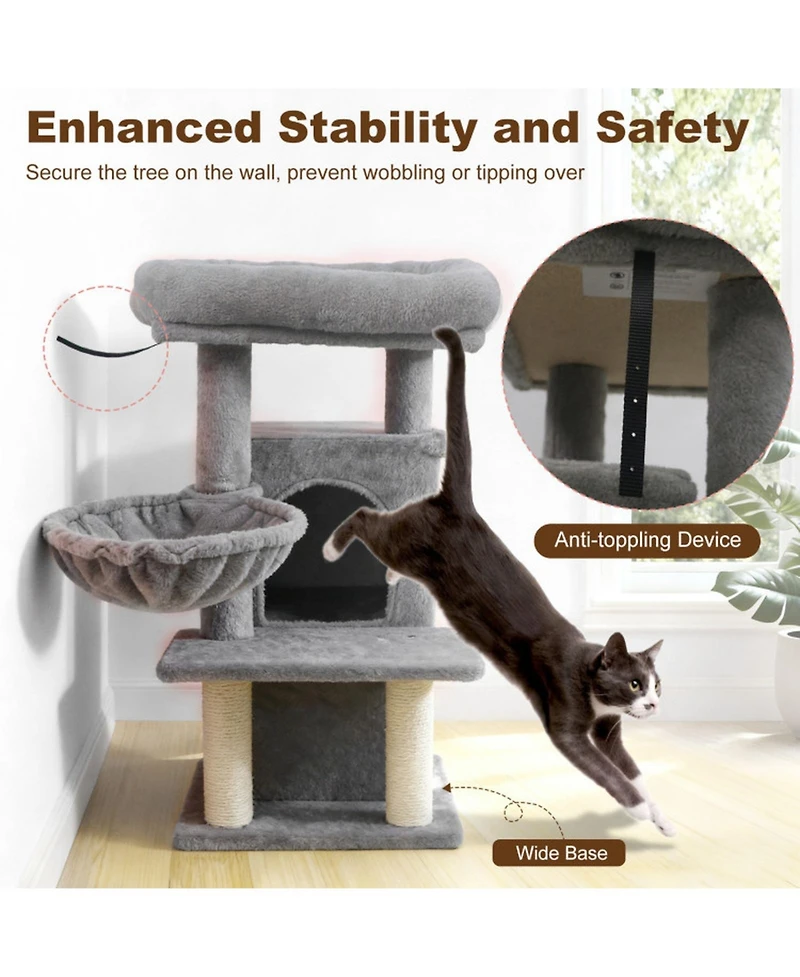 Hongge 33 Inch Kitten Tower with 2-Tier Condo Padded Perch and Sisal Scratching Posts