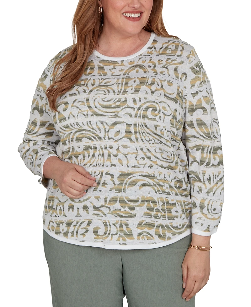 Alfred Dunner Plus Provence Paisley Stripe Spacedye Sweater