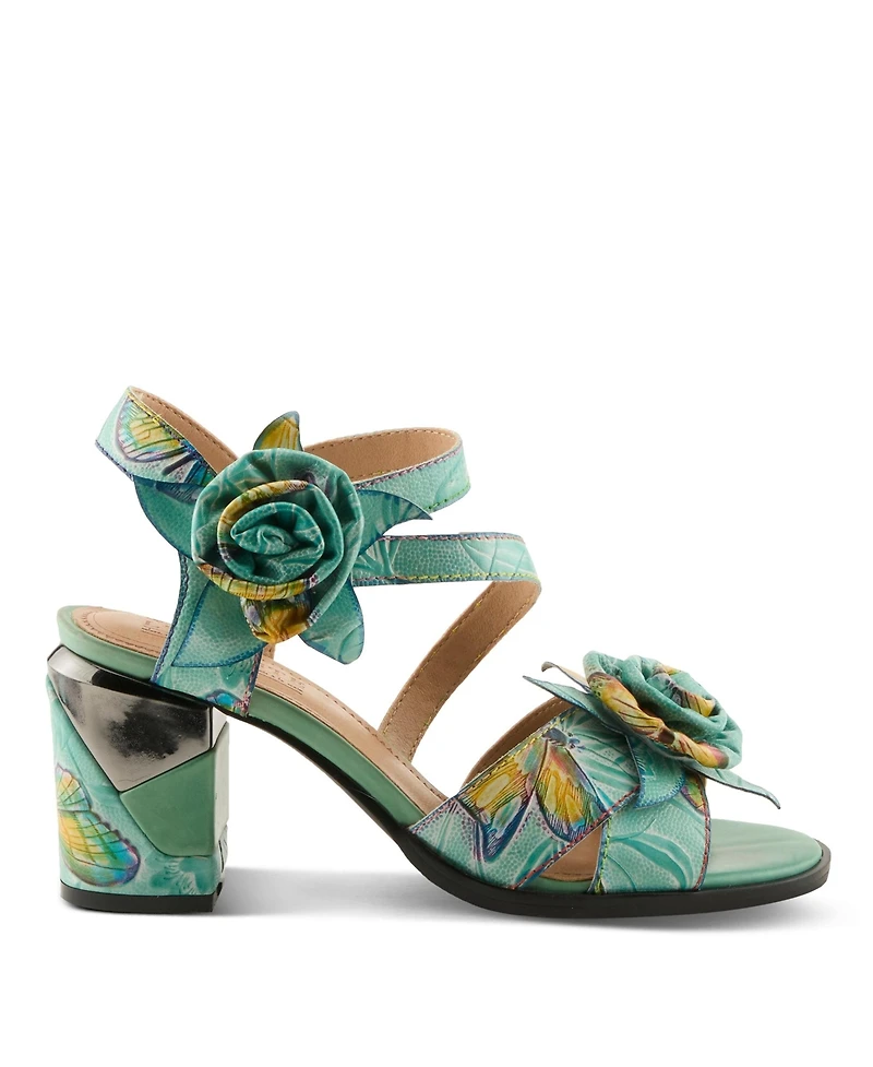 L'Artiste Women's Spring Step Flowerpower Strappy Sandal with Rosette Vamp