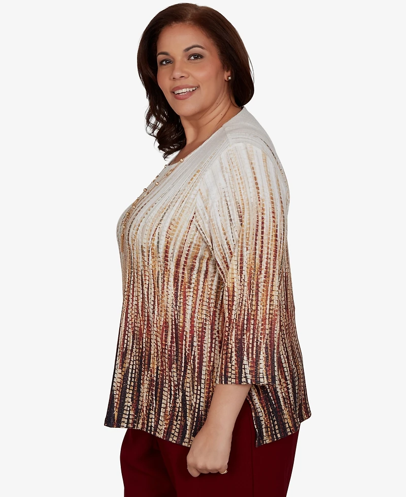 Alfred Dunner Plus Union Square Textured Ombre Squares Top with Necklace