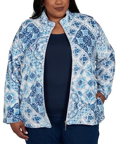Alfred Dunner Plus Classic Soft Medallion Zip-Front Jacket