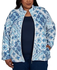 Alfred Dunner Plus Classic Soft Medallion Zip-Front Jacket