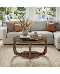 Tribesigns Round Coffee Table,31.5" 2-Tier Coffee Table with Storage Shelf,Rustic Wooden Center Table with Thick Tabletop for Living Room