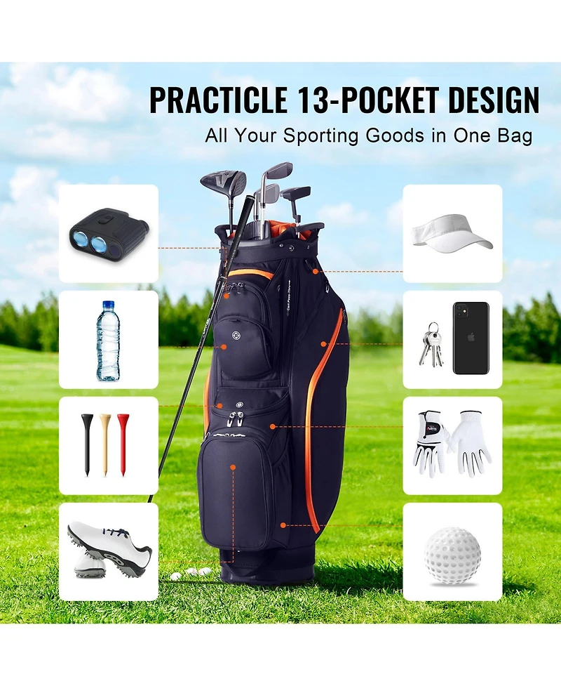 Sevorley 14-Way Golf Cart Bag with 13 Pockets, Dust Cover and Detachable Straps