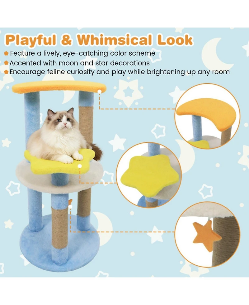 Hongge 29 Inch Modern Cat Tree with Star and Moon Platforms and Jute Scratching Posts