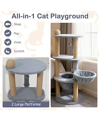 Hongge 47 Inch Cat Tower with Cozy Cat Nest Top Perch and Jute Scratching Posts