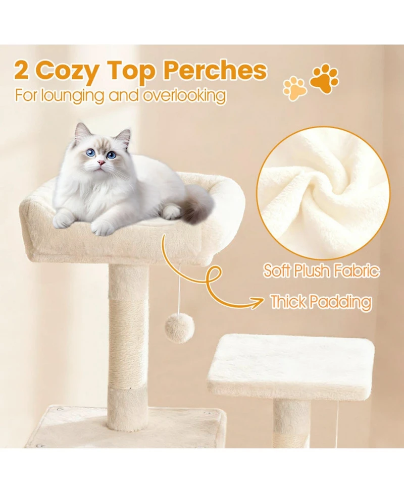 Hongge 66 Inch Cat Tree with 2 Condos Hammock Basket and Sisal Scratching Posts