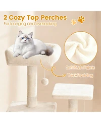 Hongge 66 Inch Cat Tree with 2 Condos Hammock Basket and Sisal Scratching Posts
