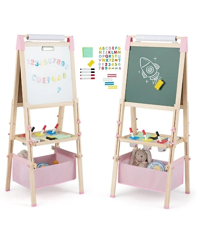 Hongge 3-in-1 Double-Sided Kids Art Easel with Chalkboard Whiteboard and 60 Accessories