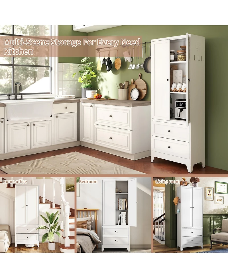 Boyel Living Pantry Storage Cabinet Steel Adjustable Shelves Drawers Rust Resistant