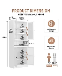 Boyel Living 72 Inch Steel 4 Shelf Storage Cabinet Glass Door with Adjustable Shelves
