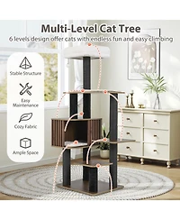 Hongge 59 Inch Multi-Level Cat Tree with Fence-Style Condo Cushioned Top Perch and Sisal Posts