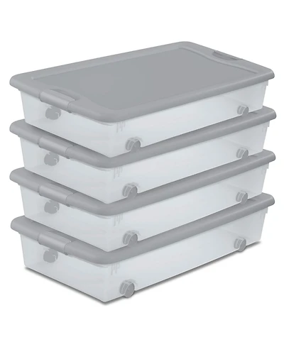Sterilite 56 Qt Wheeled Under Bed Storage Container, Plastic Bin, 4 Pack