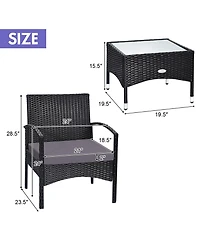 Costway Piece Patio Wicker Rattan Furniture Set Coffee Table and 2 Chair Cushion