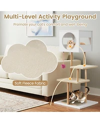 Hongge 40 Inch Wood Cat Tower with 2-Door Condo Corrugated Cardboard Scratchers and Fleece Perches