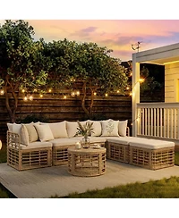 Asagikoiai 7-Piece Pe Rattan Conversation Set, All-Weather Outdoor Modular Sofa Set
