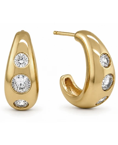 And Now This Cubic Zirconia 3 Stone Hoop Earrings