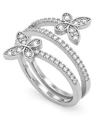 And Now This Cubic Zirconia (0.85 ct.t.w.) Pave Bypass Butterfly Ring Fine Silver Plated