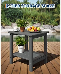 homfan 2-Pack 18" Adirondack Side Table – Hdpe 2-Tier Weather Resistant Square End Table for Patio, Poolside or Backyard