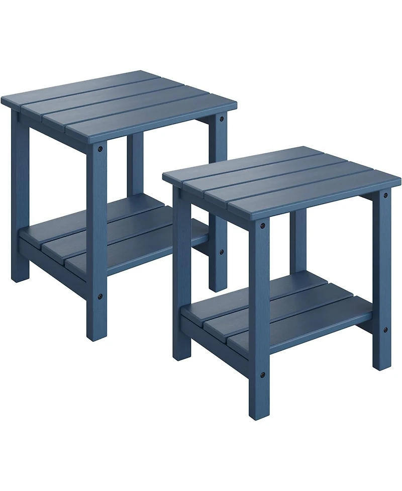 homfan Set of 2 Hdpe Side Table – 18"x15" 2-Tier Outdoor End Table for Patio, Pool or Backyard