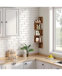 Slickblue Set of 2 Wall Mounted Corner Shelves 4 Tier Floating Storage Display Shelves for Home Decor
