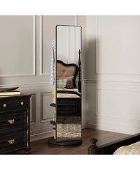 Busdays x Inch 360 Rotating Full-Length Mirror with Hook Storage Rack Coat Rack Solid Wood Floor Mirror for Bedroom Living Room