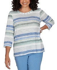 Alfred Dunner Petite Provence Textured Biadere Stripe Knit Top