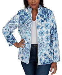 Alfred Dunner Petite Classic Soft Medallion Zip Front Jacket