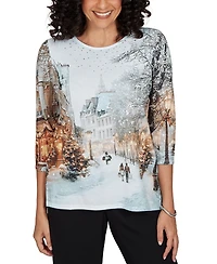 Alfred Dunner Petite Classic Christmas The City Knit Top
