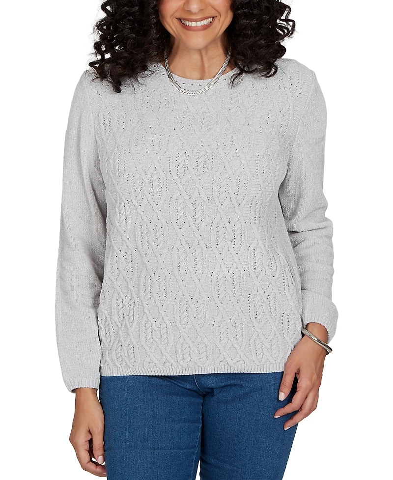 Alfred Dunner Petite Classic Cable Pullover Chenille Sweater