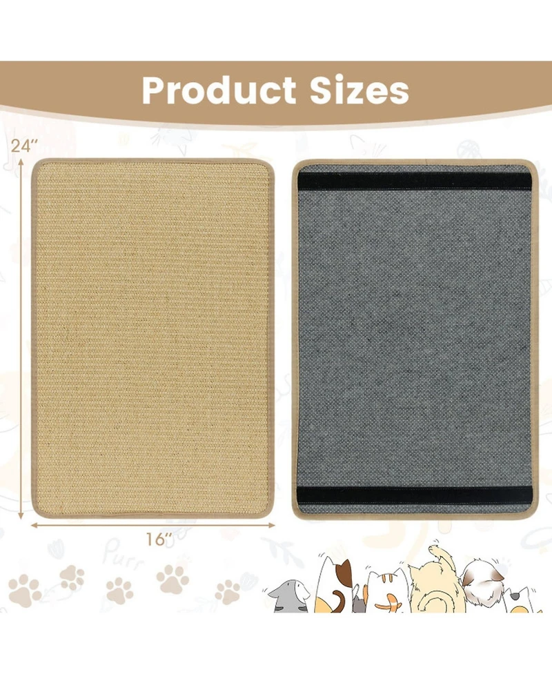Hongge 6-Piece Cat Scratcher Mat Set 24 x 16 Inch Sisal Scratching Pads with Anti-Slip Backing