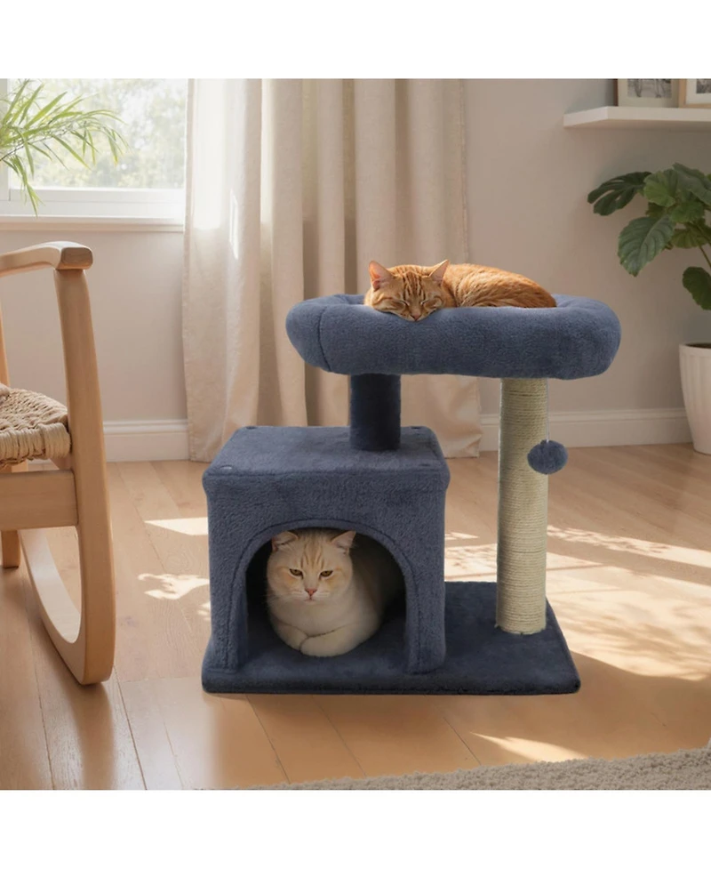 Hongge Small Cat Tree with Padded Top Perch Bottom Condo and Sisal Scratching Posts