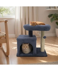 Hongge Small Cat Tree with Padded Top Perch Bottom Condo and Sisal Scratching Posts